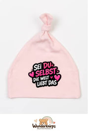 Knotenmütze Babybugz BZ15 in Pastellrosa mit Motiv Sei du selbst