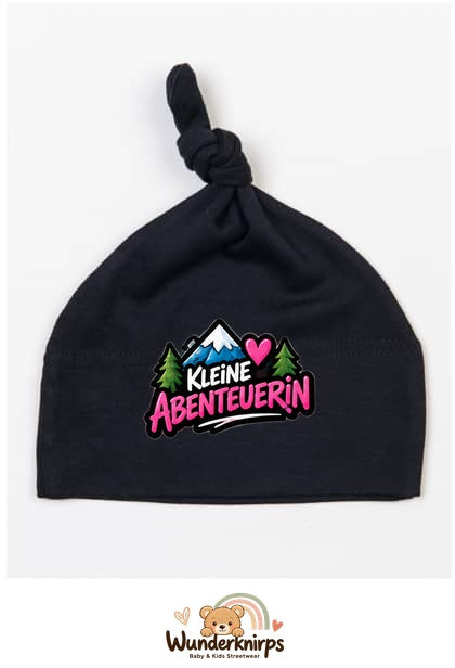Knotenmütze Babybugz BZ15 in Schwarz mit Motiv Kleine Abenteurerin