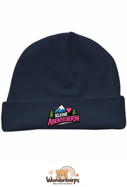 Umschlagmütze Rox-01 in Marineblau mit Motiv Kleine Abenteurerin