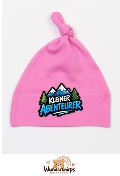 Knotenmütze Babybugz BZ15 in Bubblegum-Pink mit Motiv Kleiner Abenteurer