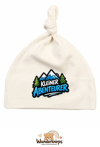 Knotenmütze Babybugz BZ15 in Natur mit Motiv Kleiner Abenteurer