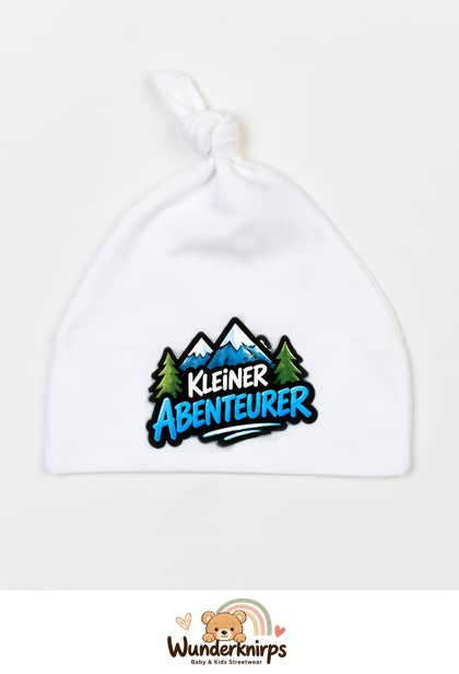 Knotenmütze Babybugz BZ15 in Weiß mit Motiv Kleiner Abenteurer