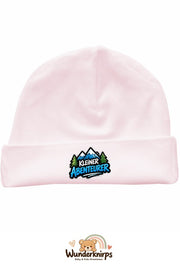 Umschlagmütze Rox-01 in Pastellrosa mit Motiv Kleiner Abenteurer