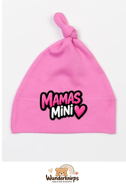 Knotenmütze Babybugz BZ15 in Bubblegum-Pink mit Motiv Mamas Mini