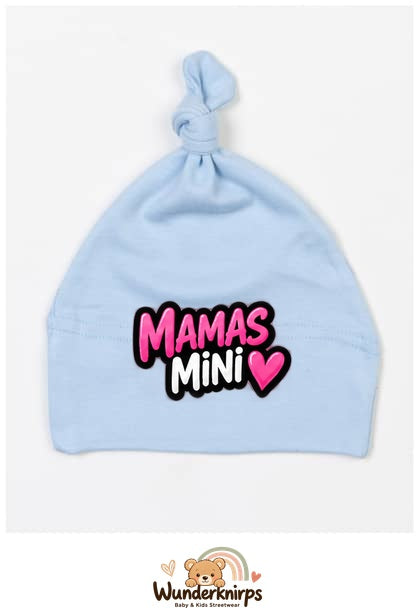 Knotenmütze Babybugz BZ15 in Staubblau mit Motiv Mamas Mini