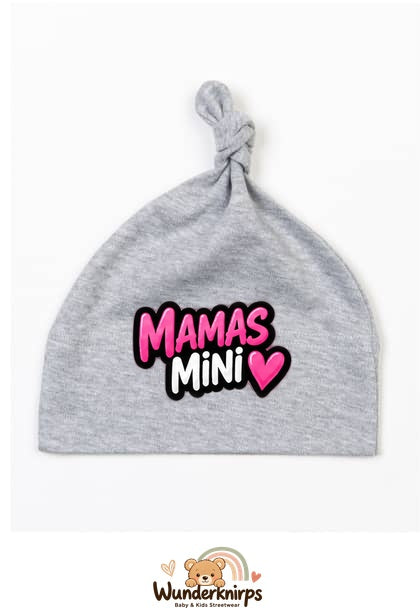 Knotenmütze Babybugz BZ15 in Grau meliert mit Motiv Mamas Mini