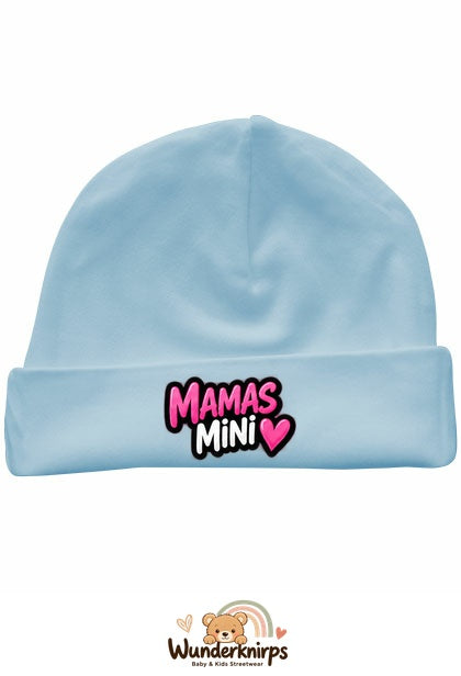 Umschlagmütze Rox-01 in Pastellblau mit Motiv Mamas Mini