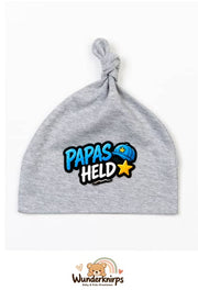 Knotenmütze Babybugz BZ15 in Grau meliert mit Motiv Papas Held