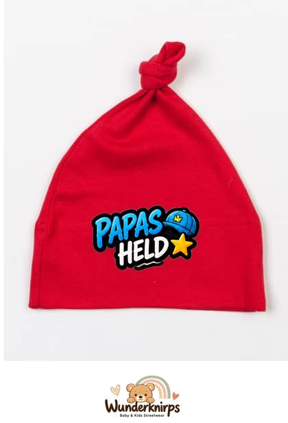 Knotenmütze Babybugz BZ15 in Rot mit Motiv Papas Held