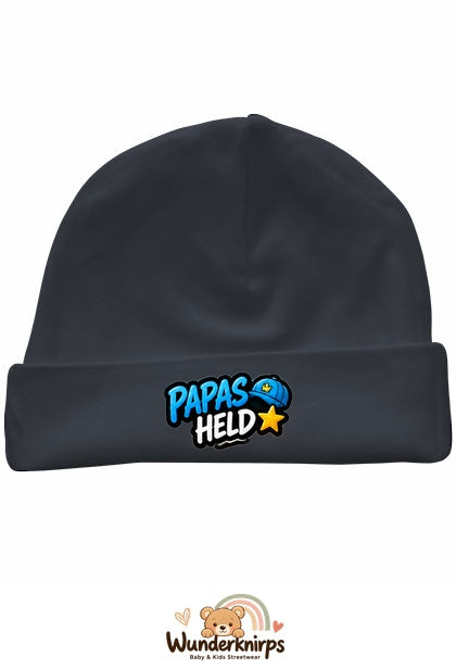 Umschlagmütze Rox-01 in Anthrazit mit Motiv Papas Held