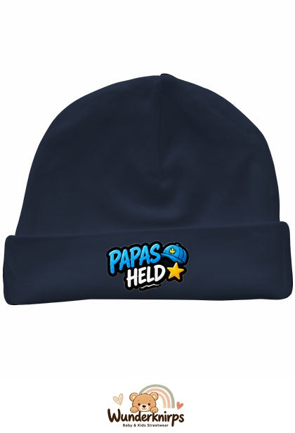 Umschlagmütze Rox-01 in Marineblau mit Motiv Papas Held