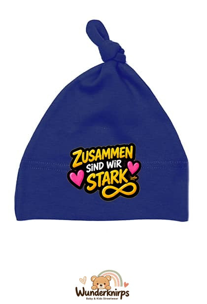 Knotenmütze Babybugz BZ15 in Marineblau mit Motiv Zusammen sind wir stark