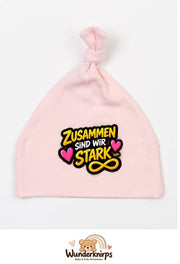 Knotenmütze Babybugz BZ15 in Pastellrosa mit Motiv Zusammen sind wir stark