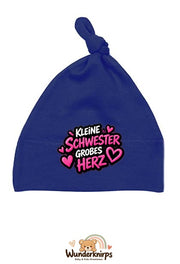 Knotenmütze Babybugz BZ15 in Marineblau mit Motiv Kleine Schwester, großes Herz