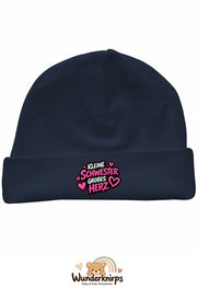 Umschlagmütze Rox-01 in Marineblau mit Motiv Kleine Schwester, großes Herz