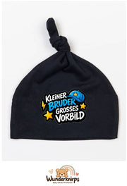Knotenmütze Babybugz BZ15 in Schwarz mit Motiv Kleiner Bruder, großes Vorbild