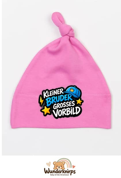 Knotenmütze Babybugz BZ15 in Bubblegum-Pink mit Motiv Kleiner Bruder, großes Vorbild