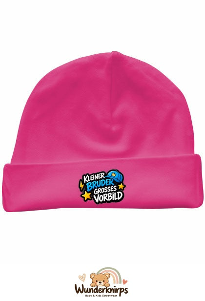 Umschlagmütze Rox-01 in Pink mit Motiv Kleiner Bruder, großes Vorbild