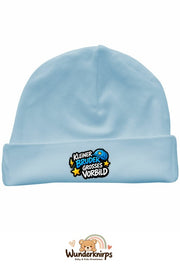 Umschlagmütze Rox-01 in Pastellblau mit Motiv Kleiner Bruder, großes Vorbild