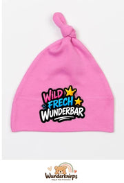 Knotenmütze Babybugz BZ15 in Bubblegum-Pink mit Motiv Wild, frech, wunderbar