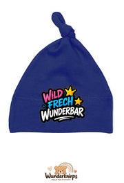 Knotenmütze Babybugz BZ15 in Marineblau mit Motiv Wild, frech, wunderbar