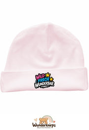 Umschlagmütze Rox-01 in Pastellrosa mit Motiv Wild, frech, wunderbar