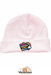 Umschlagmütze Rox-01 in Pastellrosa mit Motiv Träumen, entdecken, lernen, wachsen