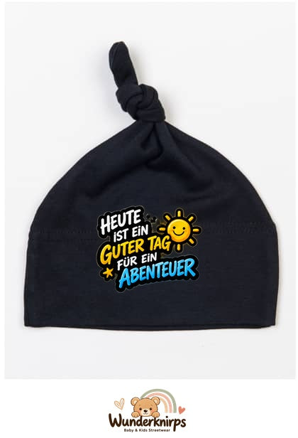 Knotenmütze Babybugz BZ15 in Schwarz mit Motiv Ein guter Tag für ein Abenteuer