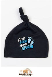 Knotenmütze Babybugz BZ15 in Schwarz mit Motiv Kleine Füße, große Spuren