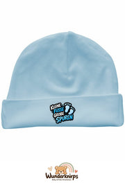Umschlagmütze Rox-01 in Pastellblau mit Motiv Kleine Füße, große Spuren