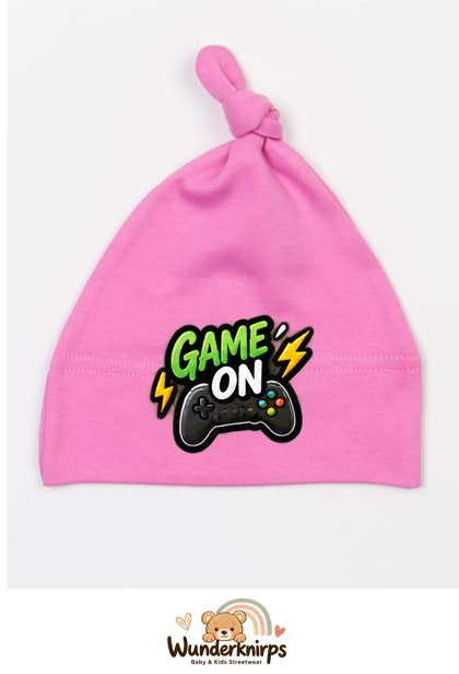 Knotenmütze Babybugz BZ15 in Bubblegum-Pink mit Motiv Game On