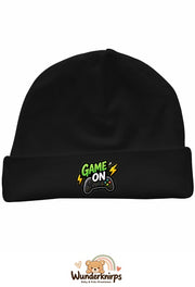 Umschlagmütze Rox-01 in Schwarz mit Motiv Game On