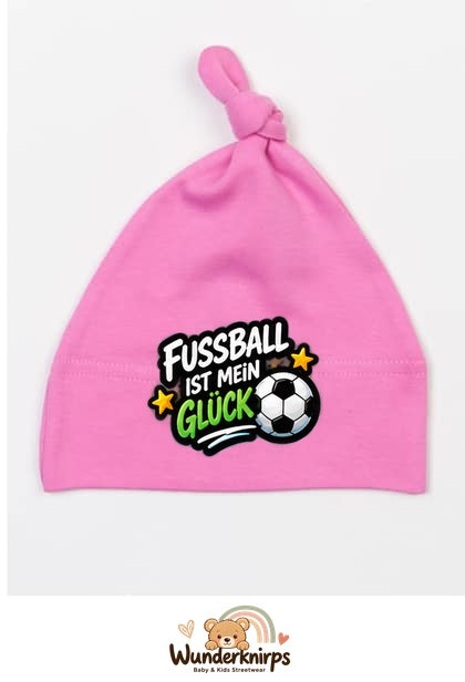 Knotenmütze Babybugz BZ15 in Bubblegum-Pink mit Motiv Fußball ist mein Glück