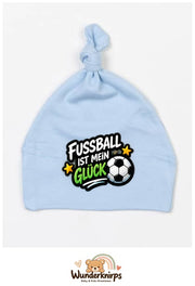 Knotenmütze Babybugz BZ15 in Staubblau mit Motiv Fußball ist mein Glück