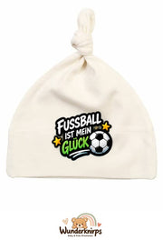 Knotenmütze Babybugz BZ15 in Natur mit Motiv Fußball ist mein Glück