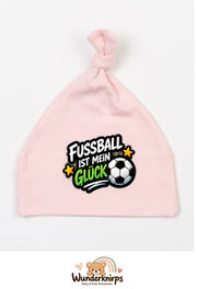 Knotenmütze Babybugz BZ15 in Pastellrosa mit Motiv Fußball ist mein Glück