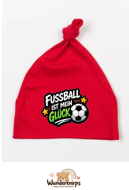 Knotenmütze Babybugz BZ15 in Rot mit Motiv Fußball ist mein Glück