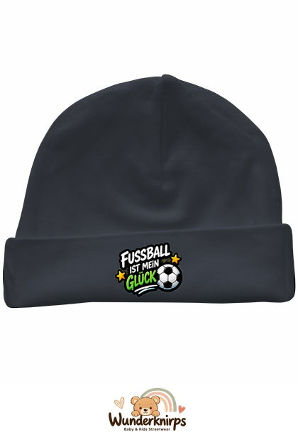 Umschlagmütze Rox-01 in Anthrazit mit Motiv Fußball ist mein Glück