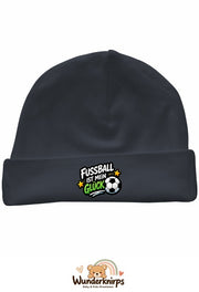 Umschlagmütze Rox-01 in Anthrazit mit Motiv Fußball ist mein Glück