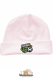 Umschlagmütze Rox-01 in Pastellrosa mit Motiv Fußball ist mein Glück