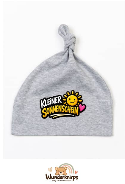 Knotenmütze Babybugz BZ15 in Grau meliert mit Motiv Kleiner Sonnenschein