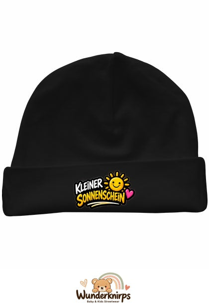 Umschlagmütze Rox-01 in Schwarz mit Motiv Kleiner Sonnenschein