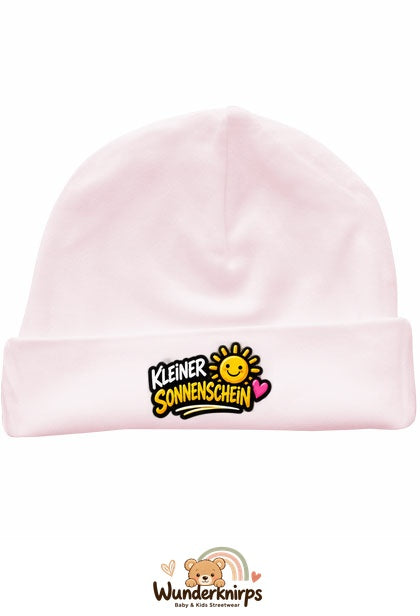 Umschlagmütze Rox-01 in Pastellrosa mit Motiv Kleiner Sonnenschein