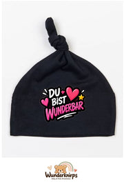 Knotenmütze Babybugz BZ15 in Schwarz mit Motiv Du bist wunderbar