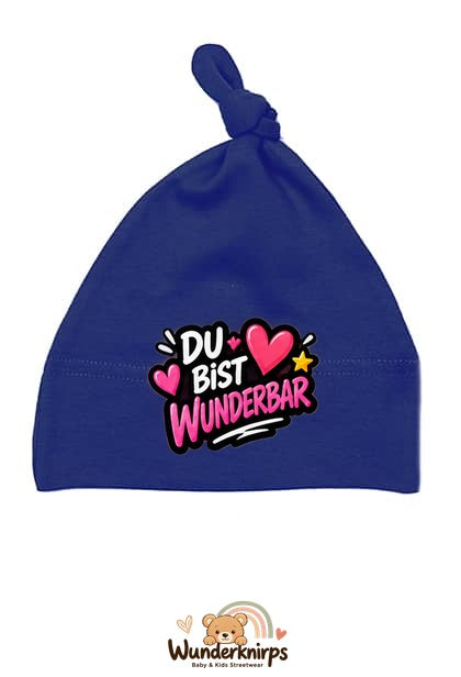 Knotenmütze Babybugz BZ15 in Marineblau mit Motiv Du bist wunderbar