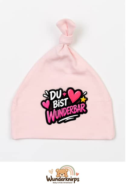 Knotenmütze Babybugz BZ15 in Pastellrosa mit Motiv Du bist wunderbar