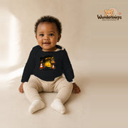 Babybody für Mädchen in Schwarz mit Motiv „Baustellenbaby“, getragen von einem Kind – Wunderknirps.
