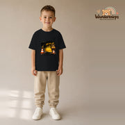 T-Shirt für Jungen in Schwarz mit Motiv „Baustellenbaby“, getragen von einem Kind – Wunderknirps.