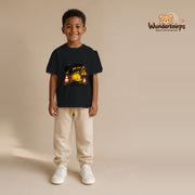 T-Shirt für Jungen in Schwarz mit Motiv „Baustellenbaby“, getragen von einem Kind – Wunderknirps.