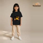 T-Shirt für Mädchen in Schwarz mit Motiv „Baustellenbaby“, getragen von einem Kind – Wunderknirps.